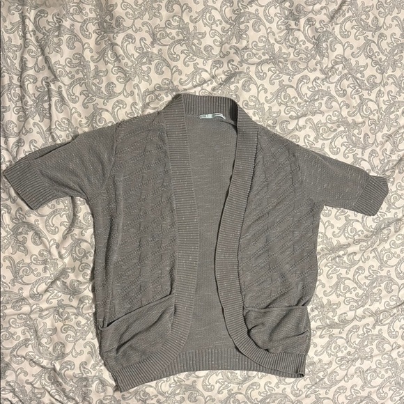 Maurices- Gray Knit Cardigan with Open Front and Short Sleeves - Picture 1 of 5